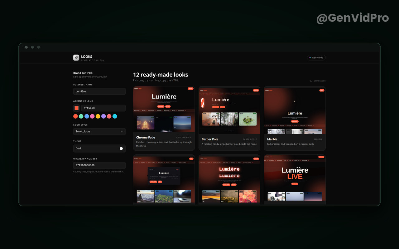 LOOKS, a gallery of live website templates